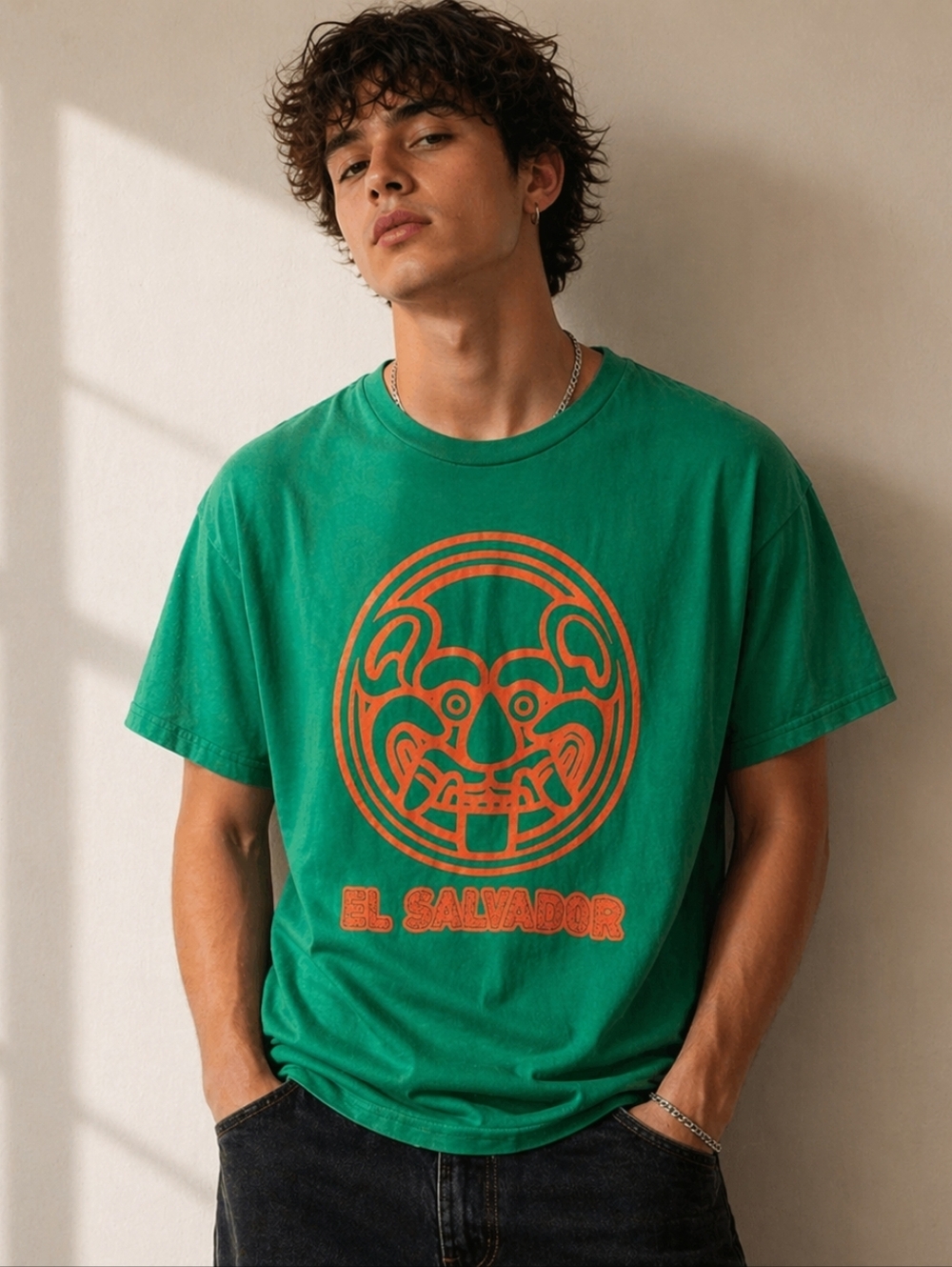 Billabong Green El Salvador Tshirt Core Fit Orange Graphic Size Large